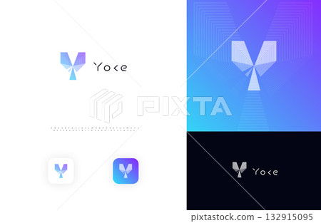 Line Geometric Logo Letter Y Monogram Concept Design for Digital Science Architect Technology Startup Business Identity Branding Emblem Label with Modern Sans Serif Font Alphabet. Vector Illustration 132915095