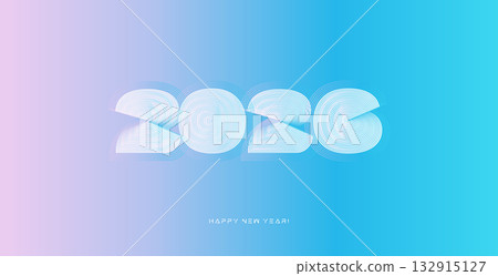 3D 2026 New Year Countdown Blue Linear Digits. Futuristic Numbers for Holiday Event Logo, Event Promo Symbol, Holograph Overlay Gradient Calendar Sign, Greeting Logotype Design. Vector Illustration 132915127