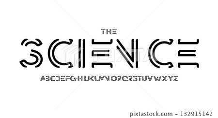 Science technology font, futuristic alphabet for scientific headline, medical digital product logo, display device typography, app UI typographic design. Modern vector typeset. Science technology font, futuristic alphabet for scientific headline, medical digital product logo, display device typography, app UI typographic design. Modern vector typeset. 132915142