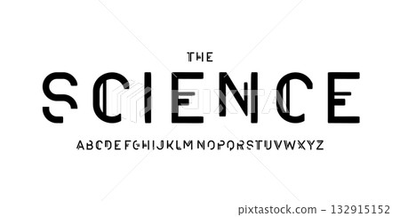 Science technology font, futuristic alphabet for scientific headline, medical digital product logo, display device typography, app UI typographic design. Modern vector typeset. 132915152