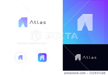 Line Geometric Logo Letter A Monogram Concept Design for Digital Science Architect Technology Startup Business Identity Branding Emblem Label with Modern Sans Serif Font Alphabet. Vector Illustration 132915188