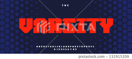 Bold Sport Font, College School University Team Alphabet, Soccer Baseball Basketball America Football Apparel Typographic Design. Sharp Cutout Heavy Sports Logo Title Headline Fonts. Vector Typeset 132915209