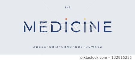 Futuristic Geometric Font, Abstract Display Alphabet, Modern Sans Serif Letters, Strict Medical Type for Tele Medicine App, Innovate Medicine Logo, Medical Technology Headline Fonts. Vector Typeset 132915235