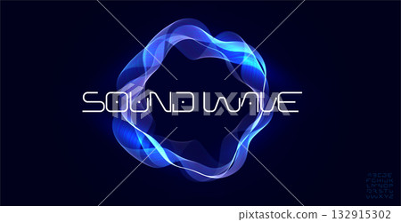 Sound wave music waveform audio bass beat circular wavy rings, radial glow equalizer round pulse, glowing soundwave with modern font logo alphabet for radio dj, edm, podcast. Vector illustration 132915302
