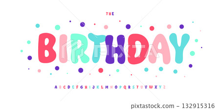 Smooth Bubbly Font, Colorful Cartoon Alphabet, Playful Balloon Letters, Joyful Festive Confetti Type for Bright Calma Logo, Tropical Pastel Coloured Headline, Kids Birthday Typography. Vector Typeset 132915316