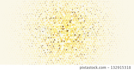 Luxury mosaic gradient background, gold triangle pattern with fade, geometric white golden backdrop for premium product promo, certificate, invitation. Yellow low polygon triangles BG. Vector texture 132915318