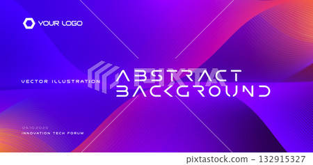 Abstract tech background, neon gradient waves, futuristic typography. Wavy colorful futuristic pattern. Technologies backgrounds and technology backdrops for digital events. Vector illustration 132915327