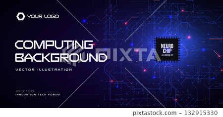 Computing, AI chip, neural circuit board, glowing blue network. Tech hardware background for presentations, websites, IT marketing. Neural processors for computing hardware. Vector illustration Computing, AI chip, neural circuit board, glowing blue network. Tech hardware background for presentations, websites, IT marketing. Neural processors for computing hardware. Vector illustration 132915330