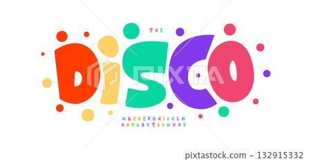 Groovy bouncy balloon font logo alphabet festive disco bold colorful playful typography for kids birthday, witty carnival poster, quirky funny headline, creative party title text. Vector typeset Groovy bouncy balloon font logo alphabet festive disco bold colorful playful typography for kids birthday, witty carnival poster, quirky funny headline, creative party title text. Vector typeset 132915332