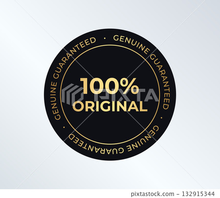 Premium Quality Badge, 100 Percent Original Seal In Black And Gold. Genuine Guaranteed Round Label For Branding, Packaging, Ecommerce, And Product Trust On Light Gradient. Vector Illustration Premium Quality Badge, 100 Percent Original Seal In Black And Gold. Genuine Guaranteed Round Label For Branding, Packaging, Ecommerce, And Product Trust On Light Gradient. Vector Illustration 132915344