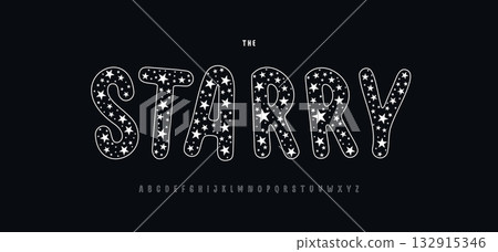 Rounded dreamy starry sky alphabet, night-sky logo font, cozy typeface for celestial headline, starlit sleepwear typography, child nursey typographic design. Soft toddler typeface. Vector typeset. Rounded dreamy starry sky alphabet, night-sky logo font, cozy typeface for celestial headline, starlit sleepwear typography, child nursey typographic design. Soft toddler typeface. Vector typeset. 132915346