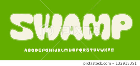 Cartoon monster title alphabet. Heavy rounded slime logo font. Green Spooky Halloween Ghost typeface design. Comic childish typography. Eco organic headline. Vector typeset. 132915351