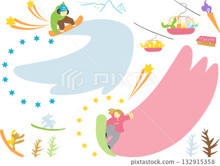 單板滑雪者:一位年輕男子快樂地滑雪,揚起一陣雪霧。 單板滑雪者:一位年輕男子快樂地滑雪,揚起一陣雪霧。 132915358