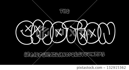 Urban line bubble alphabet, outlined funky font, rebellious graffiti for street logo, comic headline, emo typography, playful typographic design. Vector typeset. Urban line bubble alphabet, outlined funky font, rebellious graffiti for street logo, comic headline, emo typography, playful typographic design. Vector typeset. 132915362