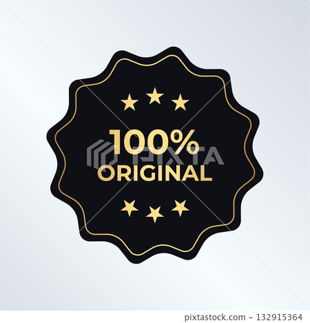Original authentic genuine badge, black gold wavy rosette seal with text 100 percent original. For premium product packaging, price tag, marketing. Anti counterfeit logo. Vector illustration Original authentic genuine badge, black gold wavy rosette seal with text 100 percent original. For premium product packaging, price tag, marketing. Anti counterfeit logo. Vector illustration 132915364