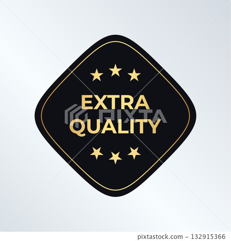 Extra quality badge, gold black label, premium product sticker. For marketing, ecommerce, packaging, price tag, website, banner, social media, branding. Quality badges for brand. Vector illustration Extra quality badge, gold black label, premium product sticker. For marketing, ecommerce, packaging, price tag, website, banner, social media, branding. Quality badges for brand. Vector illustration 132915366