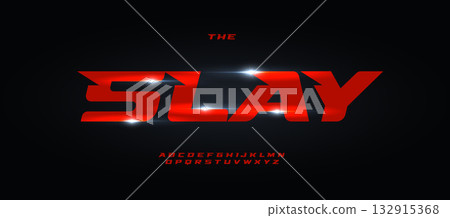 Turbo red alphabet, angular geometric bold italic font for sporty typographic logo, edgy headline, racing speed automotive typography. Vector typeset. Turbo red alphabet, angular geometric bold italic font for sporty typographic logo, edgy headline, racing speed automotive typography. Vector typeset. 132915368