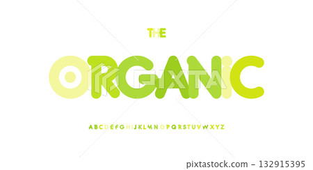Eco organic alphabet, soft bold rounded letters, natural green font for healthy wellness logo, plant harvest headline, clean ecology typography, environmental health typographic design.Vector typeset. 132915395