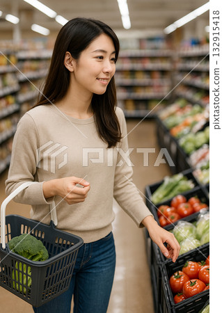 婦女在超市購物 132915418