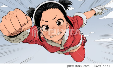 A young female Santa Claus is running wild 132915437