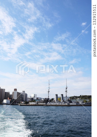 Sarushima Ferry Terminal, Mikasa Pier, and the Mikasa Memorial Ship, adjacent to Mikasa Park 132915511