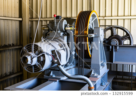 Warehouse freight elevator hoist inspection Warehouse freight elevator hoist inspection 132915599