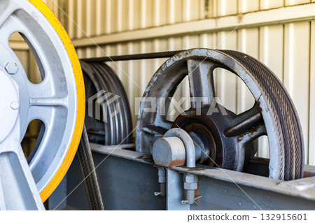 Warehouse freight elevator hoist inspection 132915601