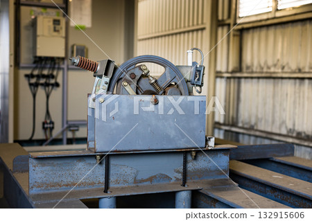 Warehouse freight elevator hoist inspection Warehouse freight elevator hoist inspection 132915606