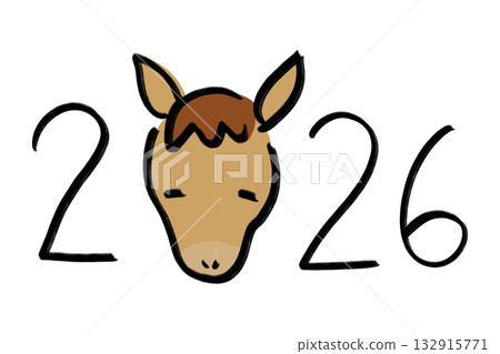 A cute hand-drawn illustration of the year 2026 and a horse's face (variation 2) A cute hand-drawn illustration of the year 2026 and a horse's face (variation 2) 132915771