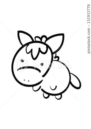 A loose, hand-drawn horse illustration in a round shape 132915776