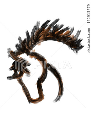 Hand-drawn horse illustration in ink wash style, colored Hand-drawn horse illustration in ink wash style, colored 132915779