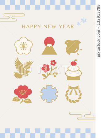 A minimalist New Year's card template with auspicious winter motifs A minimalist New Year's card template with auspicious winter motifs 132915789
