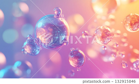 Glossy liquid bubbles floating in colorful abstract space. Glossy liquid bubbles floating in colorful abstract space. 132915846
