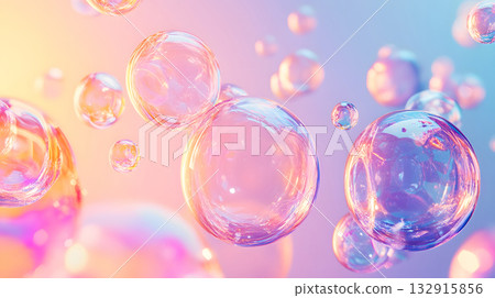 Glossy liquid bubbles floating in colorful abstract space. Glossy liquid bubbles floating in colorful abstract space. 132915856