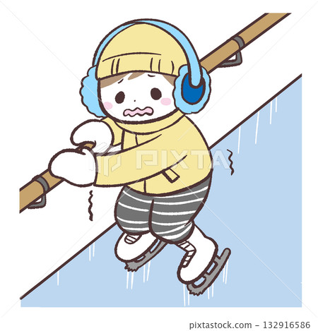 滑冰時無法擺脫扶手的人的插圖 132916586