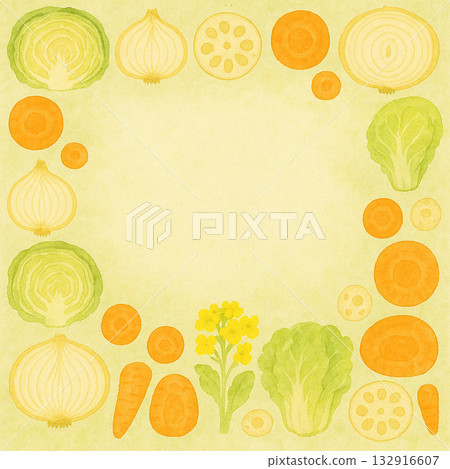 春季蔬菜系列：日式邊框背景，蔬菜橫斷面 132916607