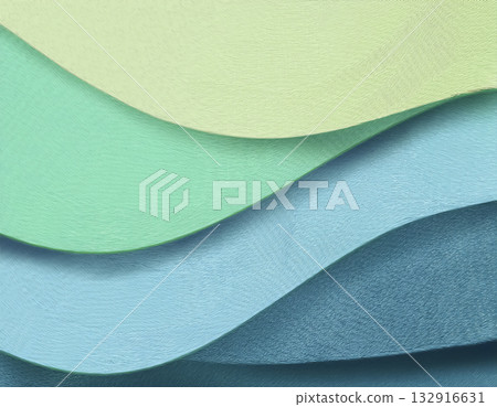 日式紙張紋理圖片素材：波浪紋，淺藍色，綠色 132916631