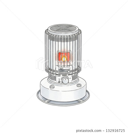Watercolor illustration of a burning kerosene stove (convection type) 132916725
