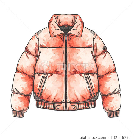 橙色羽絨外套的水彩插圖 132916733