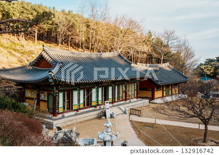 Dancheong Temple Hall at Naksansa Temple, South Korea Dancheong Temple Hall at Naksansa Temple, South Korea 132916742