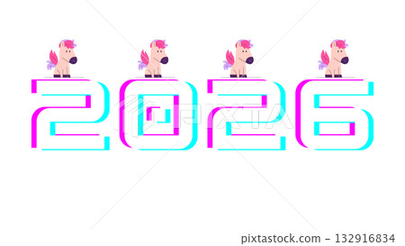 馬和霓虹燈「2026」標誌 馬和霓虹燈「2026」標誌 132916834