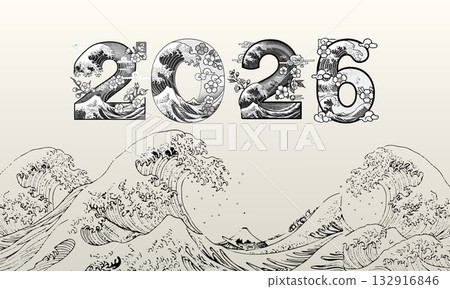 日式浮世繪風格的「2026」標誌 日式浮世繪風格的「2026」標誌 132916846