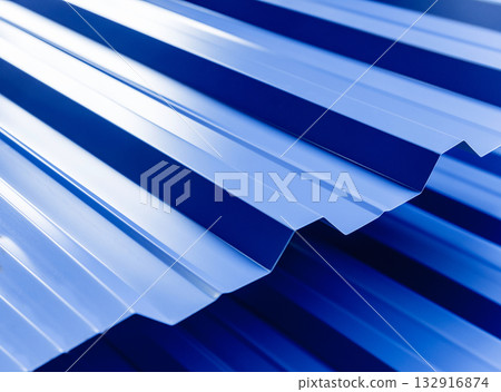Blue metallic roof tiles background with drops of water. 132916874