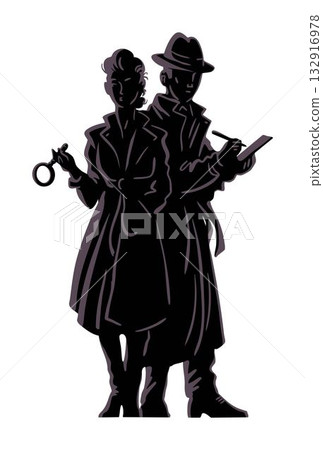 Detective duo silhouette retro vector illustration 132916978