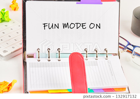 Colorful notes and a planner titled Fun Mode On create a lively atmosphere for planning and organizing tasks, encouraging creativity and focus in this bright workspace setting Colorful notes and a planner titled Fun Mode On create a lively atmosphere for planning and organizing tasks, encouraging creativity and focus in this bright workspace setting 132917132