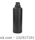 A black plastic bottle on a white background. Fabric softener or liquid laundry detergent. 132917191