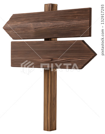 Wooden directional arrow signpost 132917293