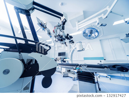 Modern equipment in operating room. Medical devices for neurosurgery. Modern equipment in operating room. Medical devices for neurosurgery. 132917427