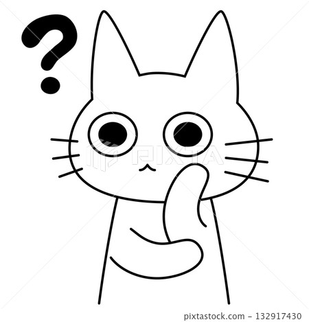 Cute vector illustration of a white cat character with a thinking expression Cute vector illustration of a white cat character with a thinking expression 132917430