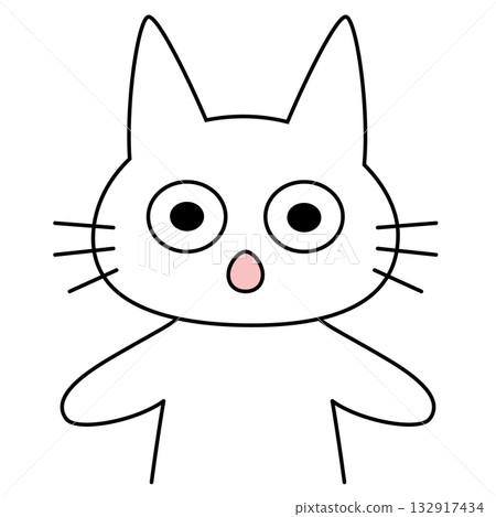 Cute vector illustration of a white cat character with a surprised expression 132917434